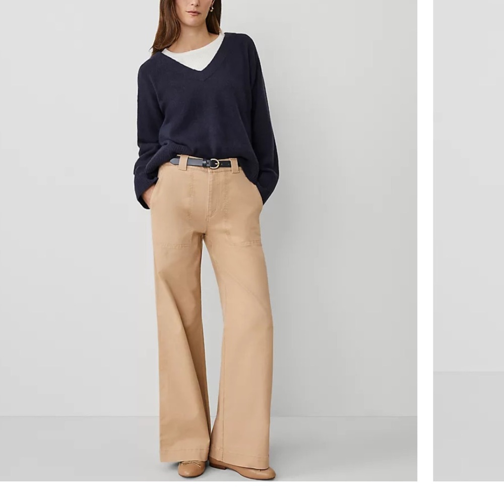 Ann Taylor Weekend Wide Leg Cafe Au Lait Khaki Pants 8 Petite 2024 Collection
